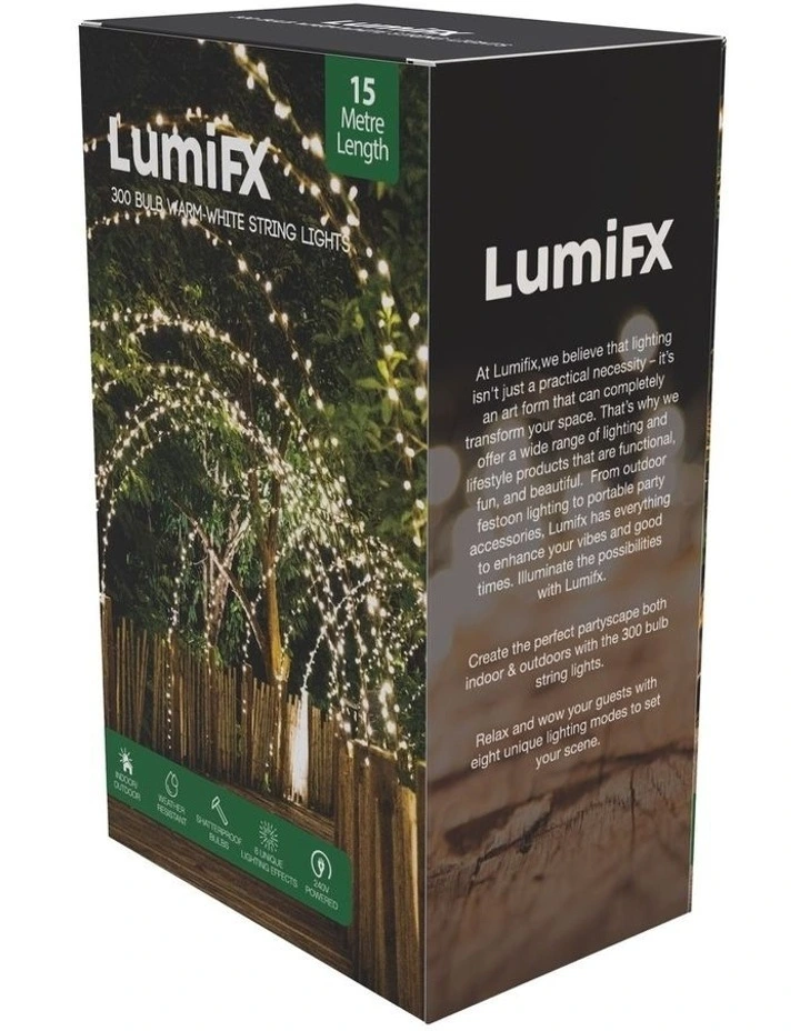 LumiFx 300 LED Powered String 8 Lights Effects 15M in Warm White image 2