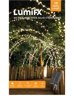 LumiFx 300 LED Solar Powered String 8 Light Effects 15M in Warm White
