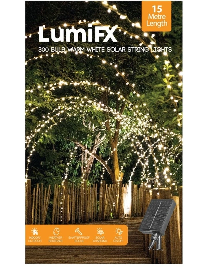 LumiFx 300 LED Solar Powered String 8 Light Effects 15M in Warm White image 1