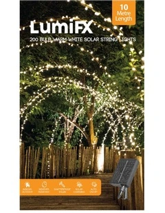LumiFx 200 LED Solar Powered 8 Light Effects String 10M in Warm White