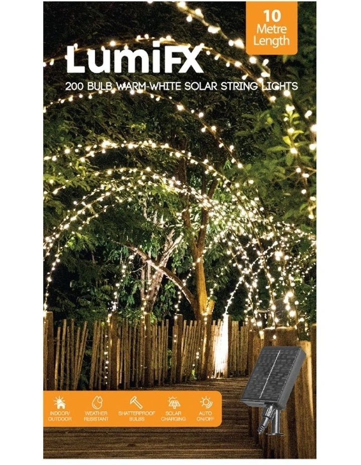 LumiFx 200 LED Solar Powered 8 Light Effects String 10M in Warm White image 1