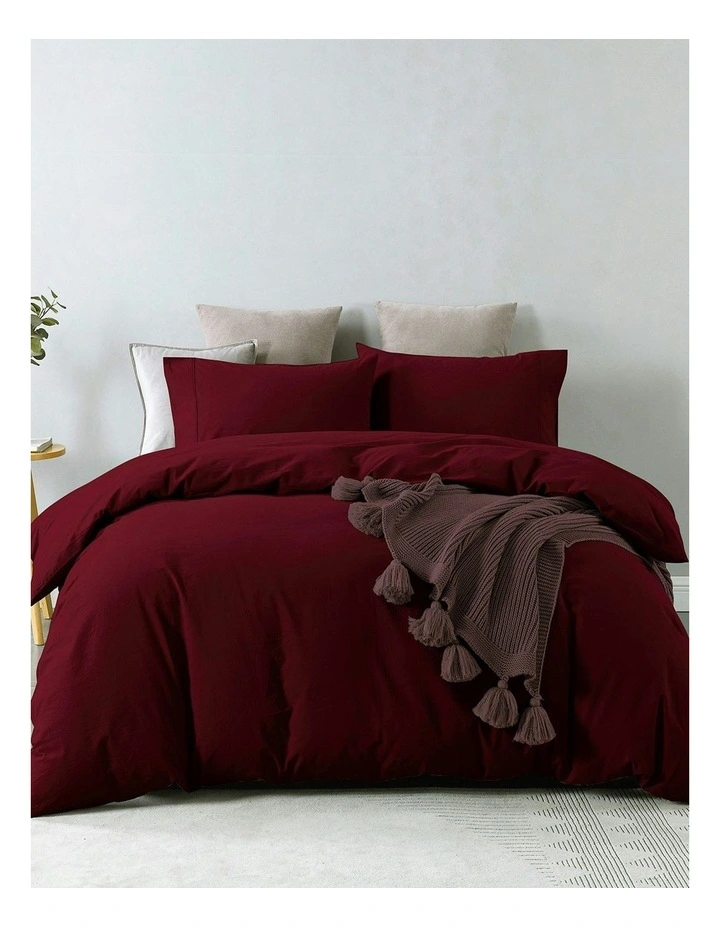 Vintage Washed Cotton Quilt Cover Set in Wine image 1