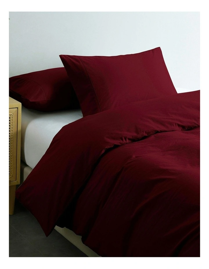 Vintage Washed Cotton Quilt Cover Set in Wine image 3