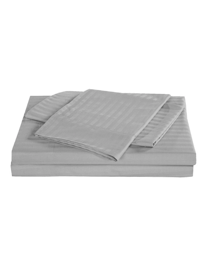 Kensington 1200 Thread Count 100% Egyptian Cotton Sheet Set Stripe Hotel Grade - Silver Queen image 1