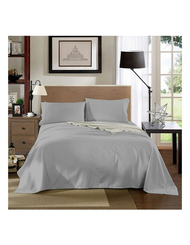 Kensington 1200 Thread Count 100% Egyptian Cotton Sheet Set Stripe Hotel Grade - Silver Queen image 2