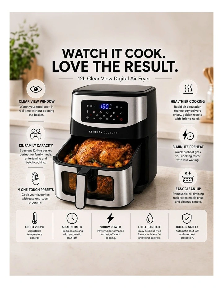 Clear View Digital Air Fryer Large Capacity 12 Litre in Silver image 4