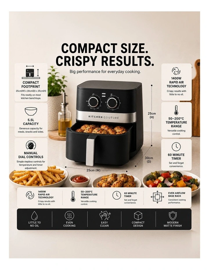 Compact Digital Air Fryer 5.5 Litre image 3