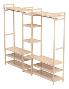 Multifunctional Bamboo Clothes Rack Storage in Oak