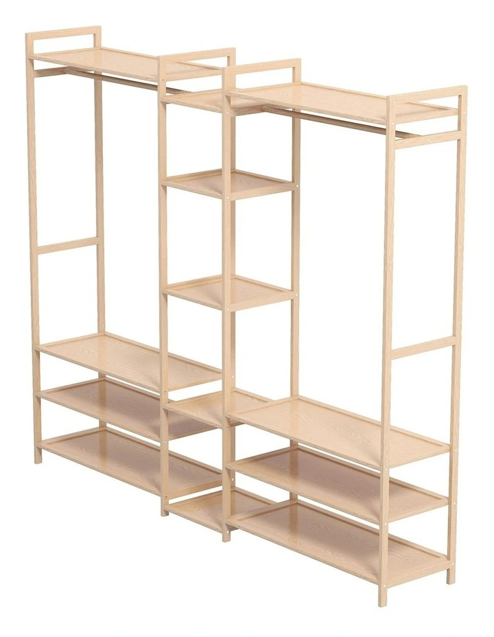 Multifunctional Bamboo Clothes Rack Storage in Oak image 1