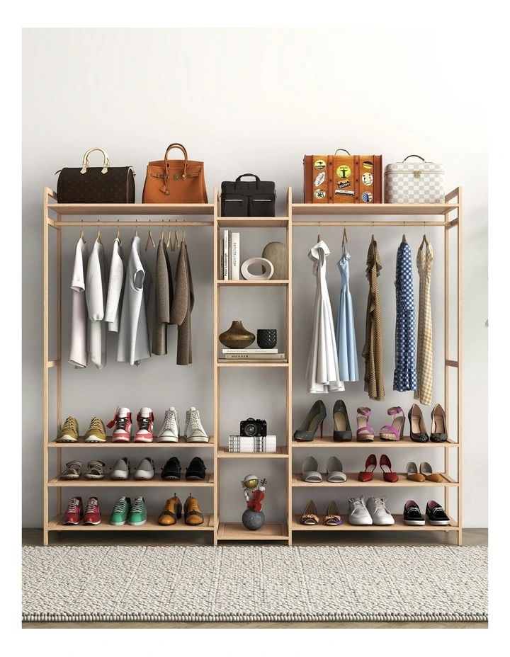 Multifunctional Bamboo Clothes Rack Storage in Oak image 2