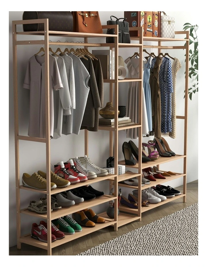Multifunctional Bamboo Clothes Rack Storage in Oak image 4