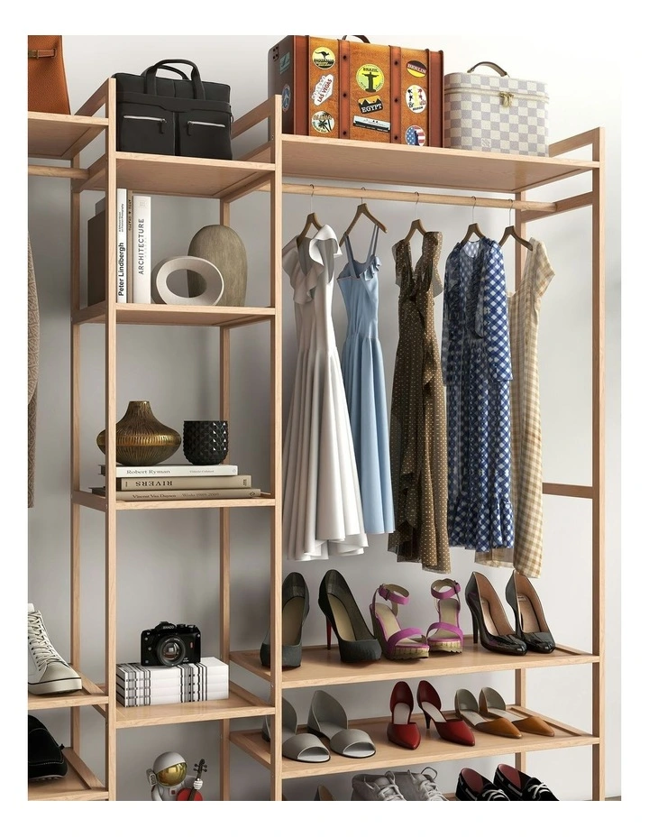 Multifunctional Bamboo Clothes Rack Storage in Oak image 5