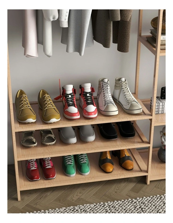 Multifunctional Bamboo Clothes Rack Storage in Oak image 6