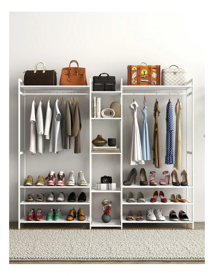 Multifunctional Bamboo Clothes Rack Storage in White image 2