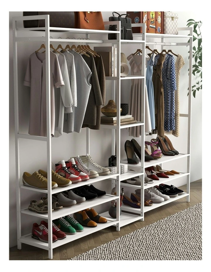 Multifunctional Bamboo Clothes Rack Storage in White image 4