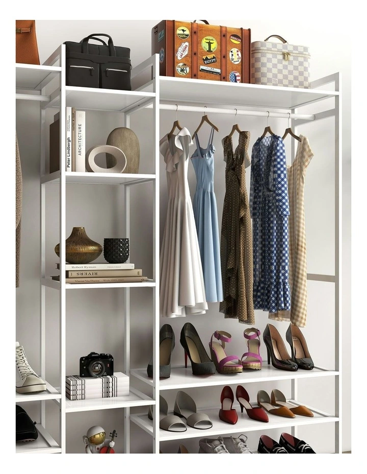 Multifunctional Bamboo Clothes Rack Storage in White image 5