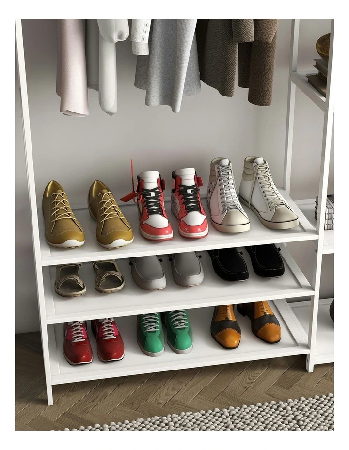 Multifunctional Bamboo Clothes Rack Storage in White image 6