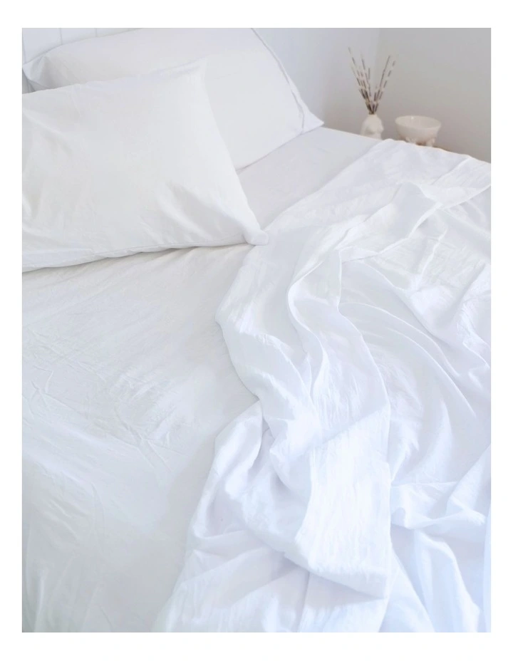 Opulence Washed Microfibre Sheet Set in White image 1