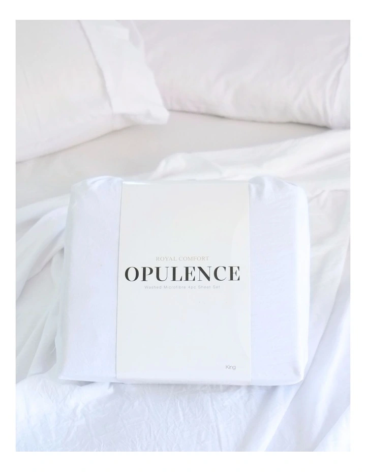 Opulence Washed Microfibre Sheet Set in White image 3