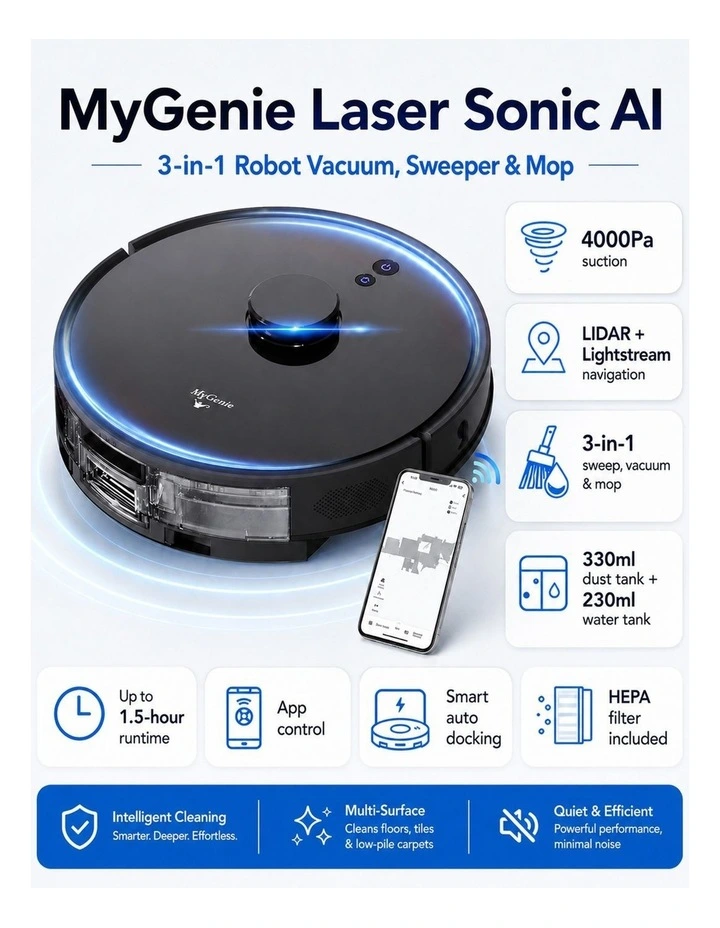 MyGenie Laser Sonic AI Robotic Vacuum and Mop image 5