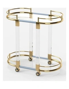 2 Tier Oval Acrylic Bar Cart in Gold