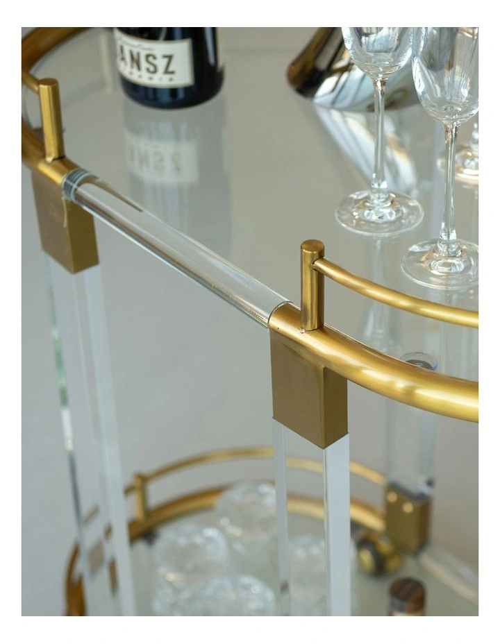2 Tier Oval Acrylic Bar Cart in Gold image 3