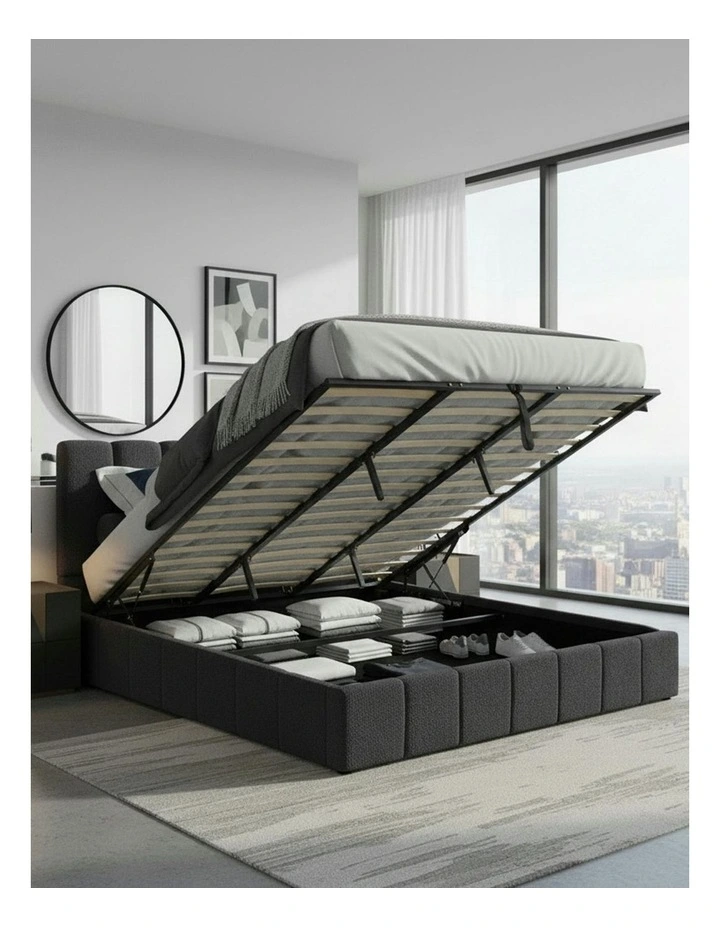 Luxe Linear Boucle Gas Lift Bed Frame image 2