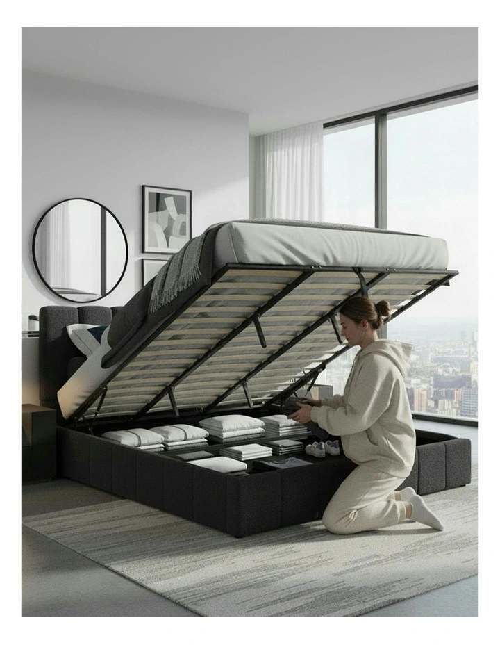 Luxe Linear Boucle Gas Lift Bed Frame image 3