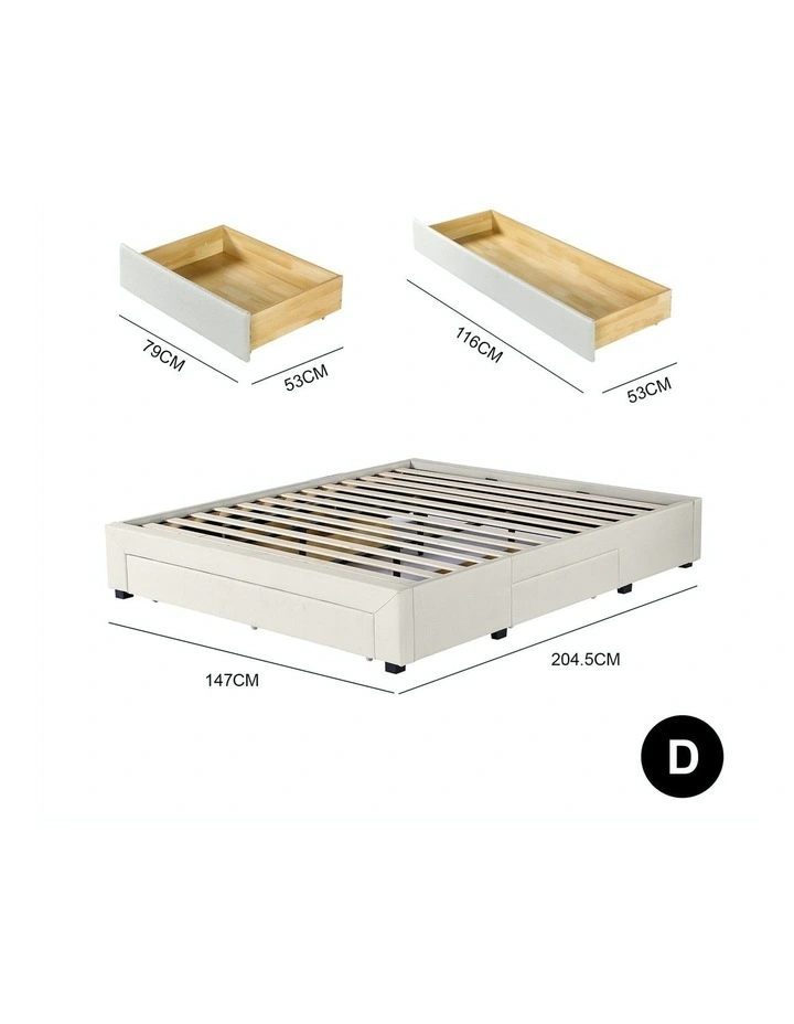 Palermo Bed Base With Drawers in Cream image 3