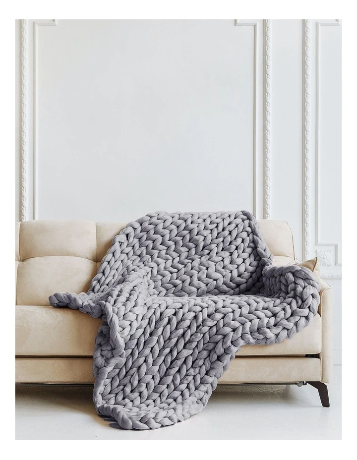 Chunky Hand Knit Thick Weighted Blanket Plush 6.3kg 203cm x 153cm in Grey image 1