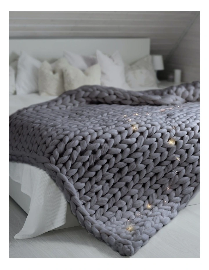 Chunky Hand Knit Thick Weighted Blanket Plush 6.3kg 203cm x 153cm in Grey image 4