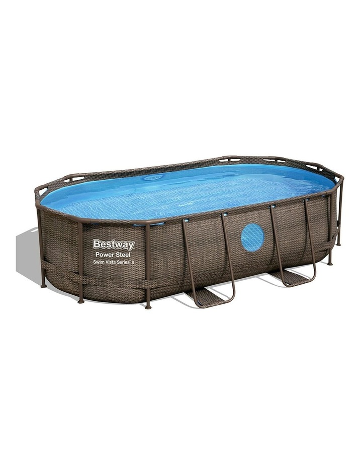 Above Ground Steel Frame Swimming Pool with Filter Pump 4.27M in Brown image 1