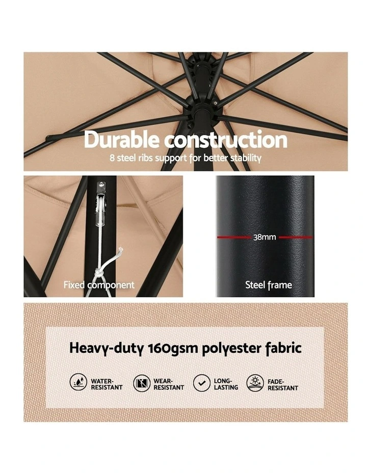 2.7m Outdoor Pole Umbrella in Beige image 5