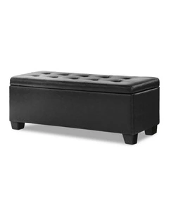 Leather Storage Blanket Ottoman 97cm in Black