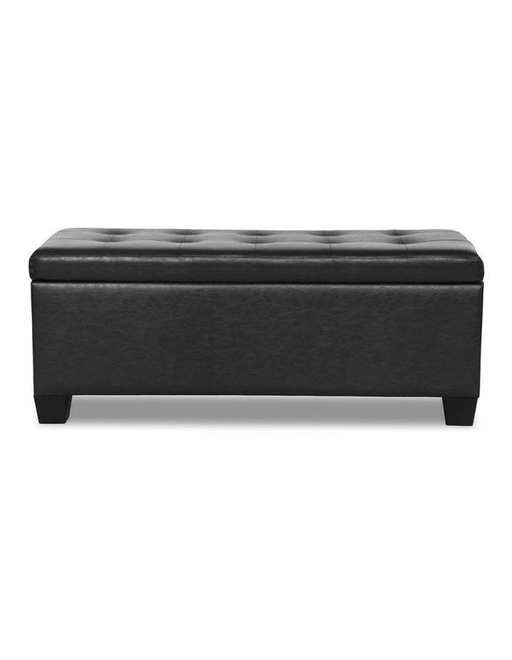 Leather Storage Blanket Ottoman 97cm in Black image 2