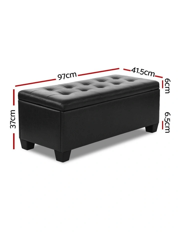 Leather Storage Blanket Ottoman 97cm in Black image 4