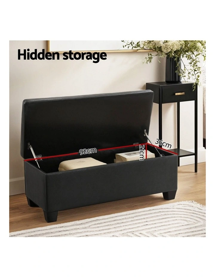 Leather Storage Blanket Ottoman 97cm in Black image 5