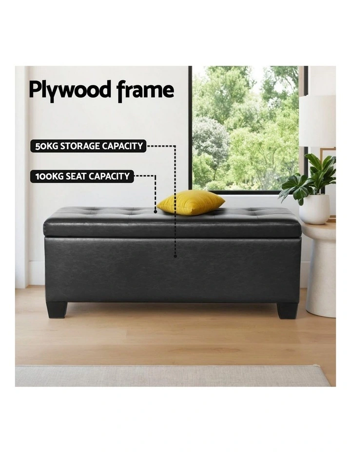 Leather Storage Blanket Ottoman 97cm in Black image 6