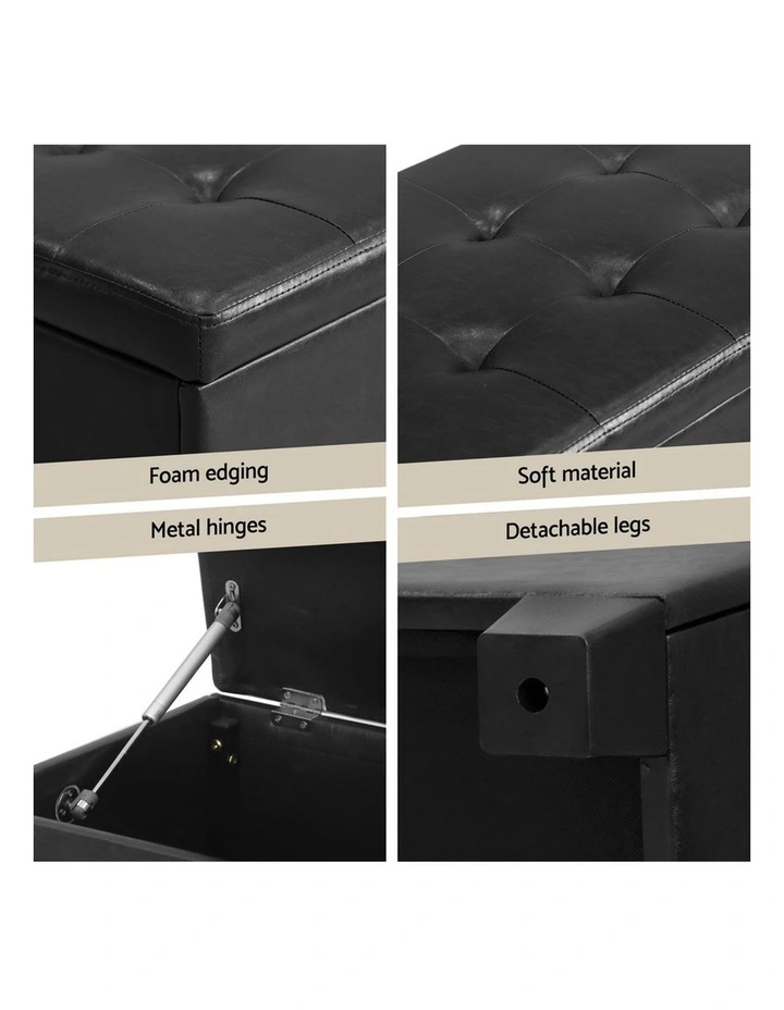 Leather Storage Blanket Ottoman 97cm in Black image 7