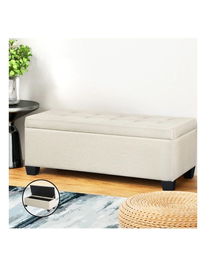 Linen Storage Blanket Box Ottoman 97cm in Beige image 3