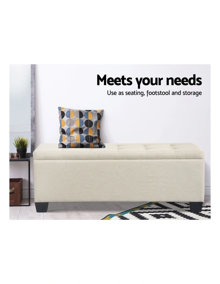 Linen Storage Blanket Box Ottoman 97cm in Beige image 5