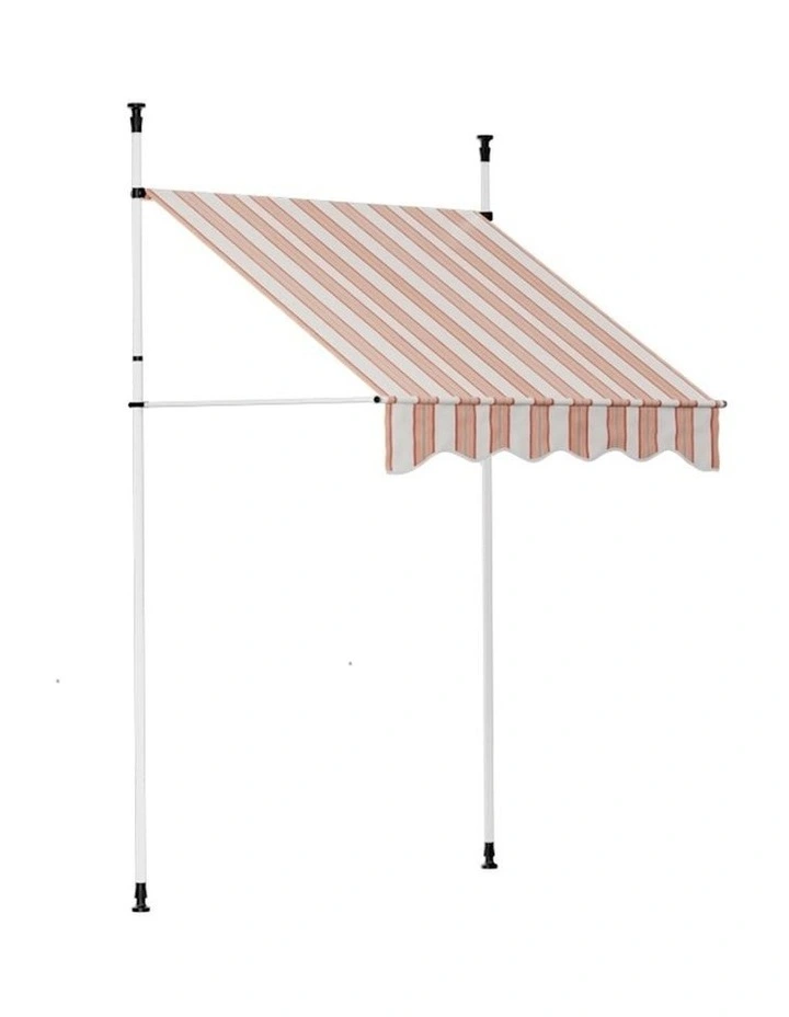 Instahut Window Fixed Pivot Arm Awning Outdoor Door Canopy 2X1.8M in Beige/Brown image 1