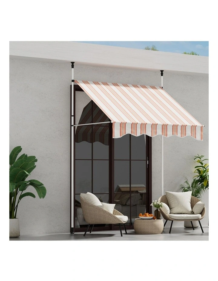 Instahut Window Fixed Pivot Arm Awning Outdoor Door Canopy 2X1.8M in Beige/Brown image 2