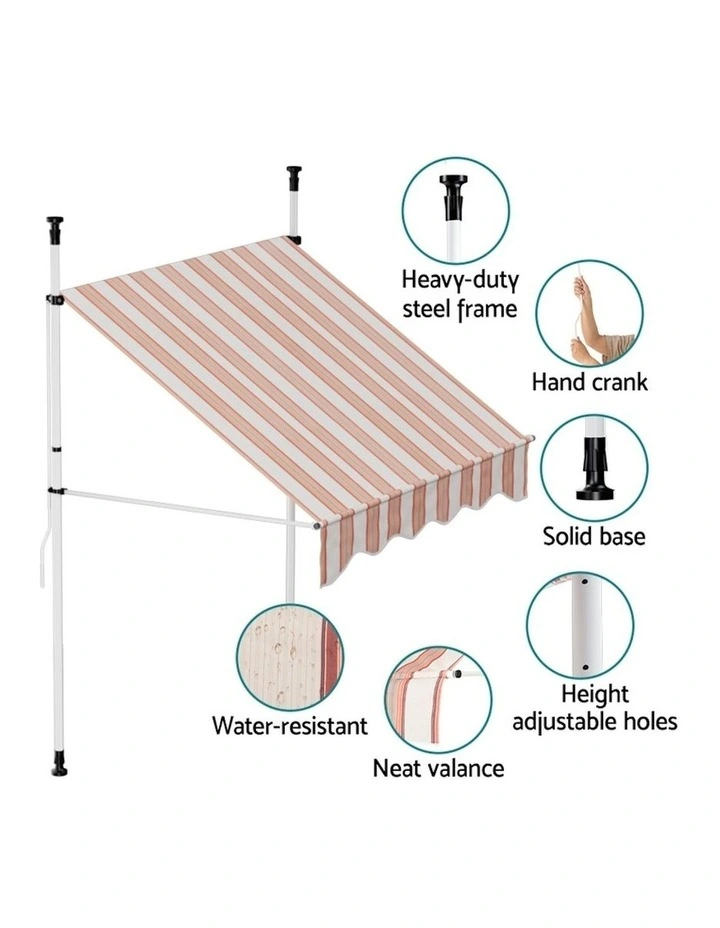 Instahut Window Fixed Pivot Arm Awning Outdoor Door Canopy 2X1.8M in Beige/Brown image 5