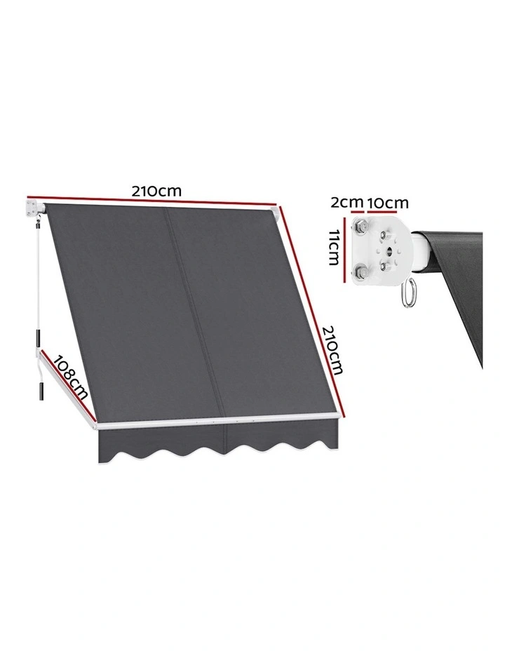 Retractable Fixed Pivot Arm Window Awning 2.1 x 2.1m in Grey image 3