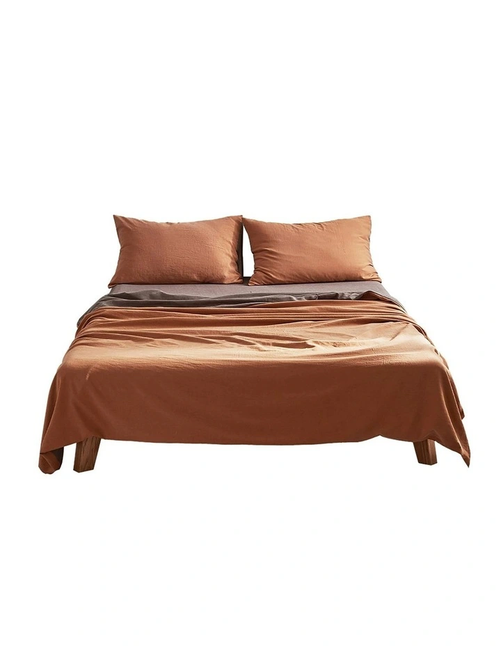 Cosy Club Cotton Bed Sheets Set Double Cover Pillow Case In Orange/Brown MYER
