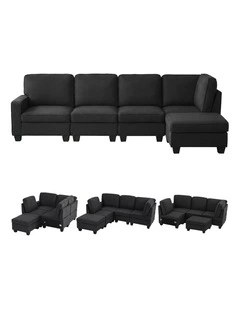Modular Sofa 5 Seater Chaise Set in Dark Grey