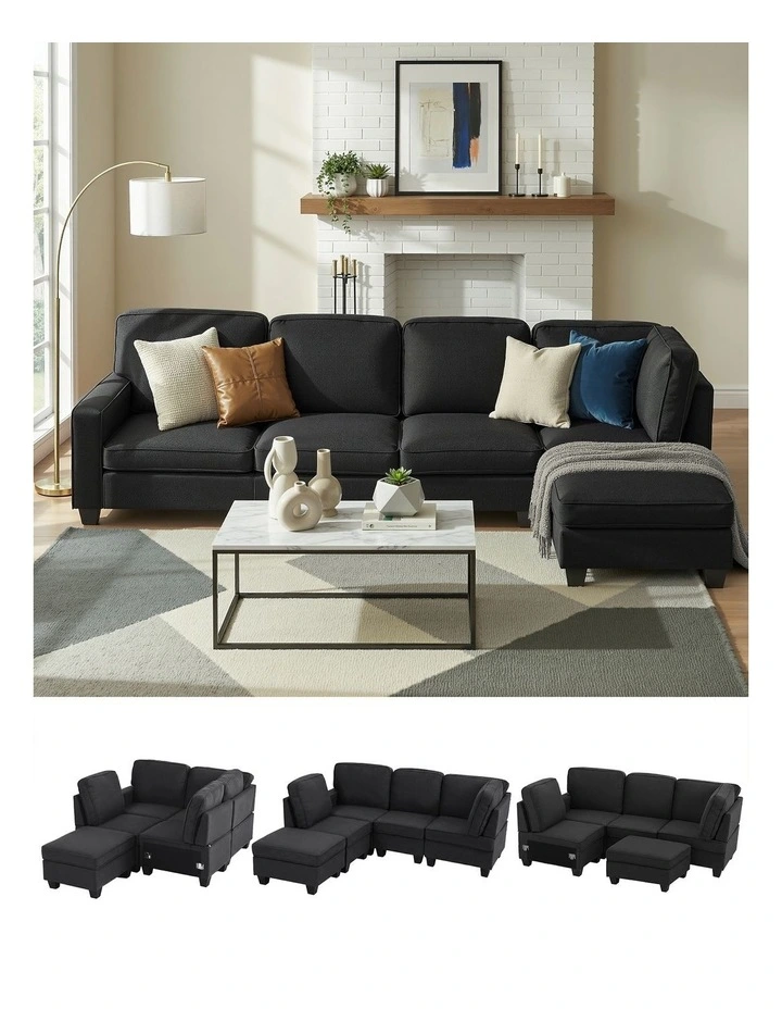 Modular Sofa 5 Seater Chaise Set in Dark Grey image 2