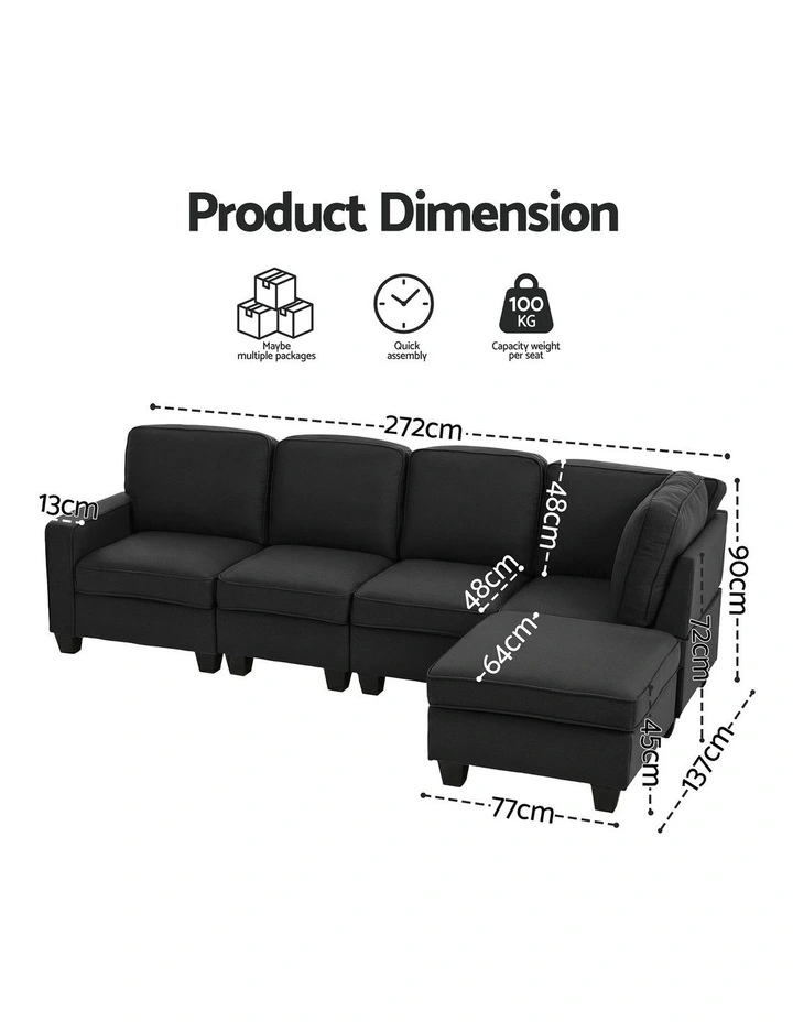 Modular Sofa 5 Seater Chaise Set in Dark Grey image 3