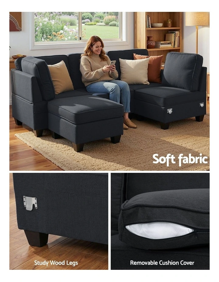 Modular Sofa 5 Seater Chaise Set in Dark Grey image 6